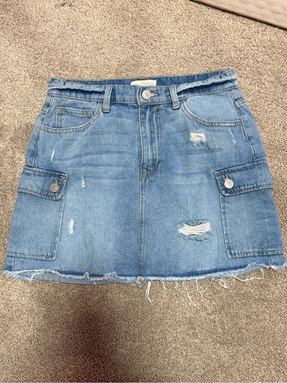 Sky and Sparrow Light Blue Denim Cargo Mini Skirt